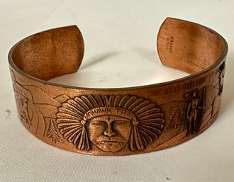 Vintage Solid Copper Mohawk Trail Native American Theme Cuff Bracelet