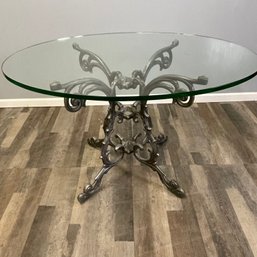 Vintage Iron Base Dining Table With Round Glass Top