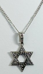 STAR OF DAVID STERLING SILVER MARCASITE NECKLACE