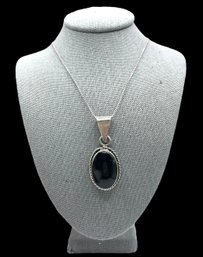 Vintage Mexican Sterling Silver Large Onyx Color Stone Necklace