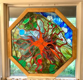 Large Artisan Made Abstract Stained Glass Octagonal Window