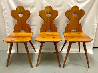 Vintage Set Of Three Handmade Swiss Farm House Dining Chairs