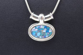 Vintage Sterling Silver Opal Gem Necklace & Pendant