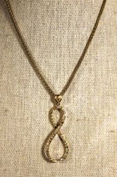 Gold Over Sterling Silver 30' Long Chain Having White Stone Figure '8' Pendant