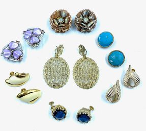 Collection Of 7 Pairs Vintage Estate Earrings Including Designer Signed