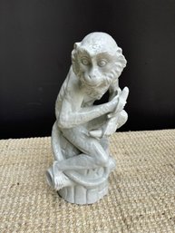 Large Vintage Blanc De Chine Figural Monkey On Tree Stump  Made In West Germany