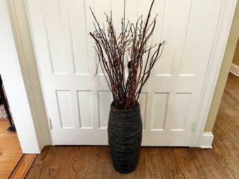 Woven Wicker/Rattan Cylinder Floor With Dried Twigs