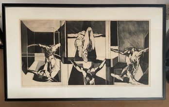 Signed And Numbered Lithograph 45x1.75x26 Three View Of My Christ Large And Heavy Framed