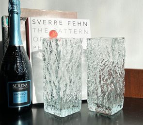 Pair Of Mid Century Modern Vladislav Urban Clear Glass Textured Vases