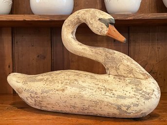 An Antique Carved Swan, Placard On Base 'Capt. Vernon Bryant' Erryville, Maryland