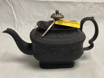 Stunning Antique Circa 1810 LEEDS BASALT TEAPOT With Sterling Silver Finial- Strawberry Pattern