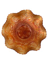 Carnival Glass Bowl With Dragon/Lotus Pattern In Marigold Iridescence
