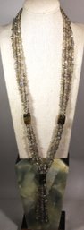 FINE HARD STONE BEADED MULTI STRAND NECKLACE 28' LONG LABRADORITE