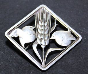 Fine Art Deco Sterling Silver Georg Jensen Large Brooch Birds And Wheat