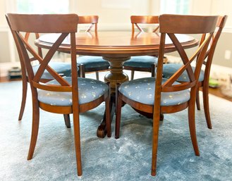 A Beautiful Inlaid Wood Pedestal Based Dining Table And Set Of 6 Chairs By Grange Furniture