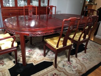 Fabulous Asian Style Rosewood Table & 6 Chairs With Golden Cushions And Two Leaves - INCREDIBLE Set - WOW !