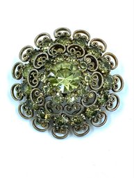 Stunning Vintage Filigree Brooch W/ Peridot Colored Stones