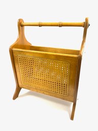 Vintage Solid Maple Cane Sided Magazine Rack By Butler
