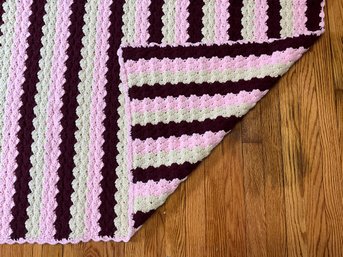 Beautiful Hand Made Crocheted Afghan ~ Pink, Tan & Burgundy ~