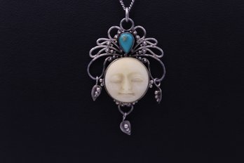 Sajen Mother Of Pearl & Turquoise Sterling Silver Pendant & Necklace