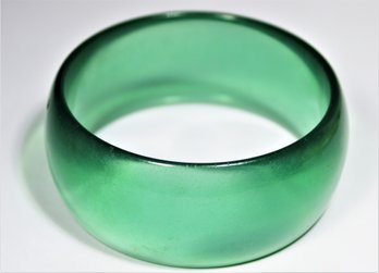 Vintage Translucent Green Bakelite Lucite Plastic Wide Bangle Bracelet
