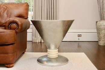 Late 80s Deco Inspired Silver Leaf And Cream Ringed Martini Side Table