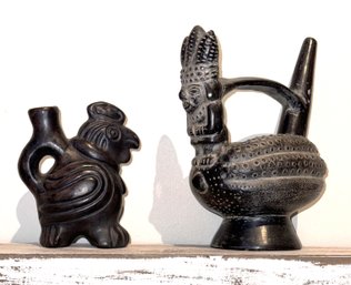 Vintage ' Whistling Jars' Peruvian Artisan Vessels - Made Of Ceramic In Pre-Columbian Art Style - Chimu Style?