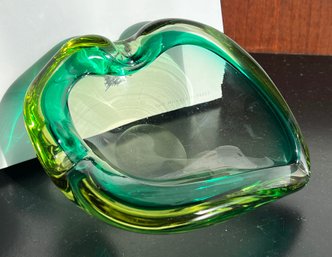 Vintage Green Murano Sommerso Art Glass Ashtray / Catchall Bowl