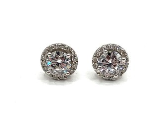 Vintage Rachel Ashwell Designer Sterling Silver CZ Round Stone Stud Earrings