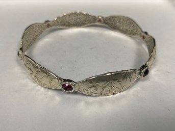 PAZ Sterling Silver Garnet Leaves Bangle Bracelet