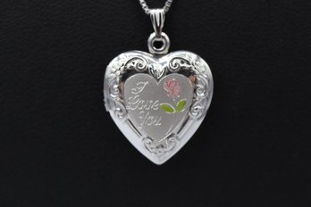 'I Love You' Sterling Silver Heart Locket & Necklace