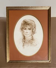 Signed Hibel Numbered 139/280 Framed Portrait 17.5x22 Oval Mat Lovely Woman