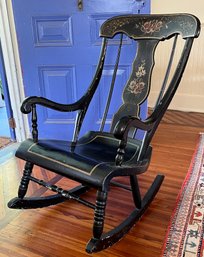 Antique Hand Painted Solid Wood Rocking Chair