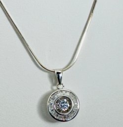 STUNNING STERLING SILVER SHIMMERING CZ PENDANT NECKLACE