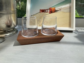 Simon Pearce Ludlow Whiskey Glasses/wood Base