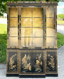 A Gorgeous Vintage Hand Painted Chinoiserie Setback China Cabinet By Drexel Furniture