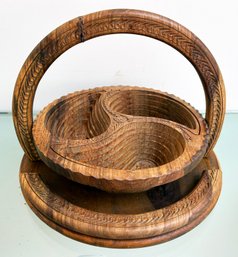 A Carved Wood Pop Up Serving Basket