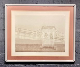 Vintage Embossed Monoprint Titled Brooklyn Bridge 1 Signed Pessie