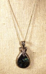 FINE STERLING SILVER NECKLACE PEDNANT ELEPHANT ABALONE SHELL