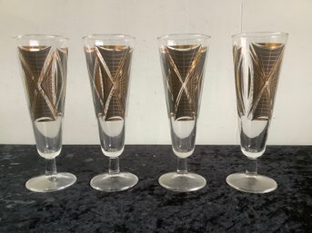 Vintage Gold And Black Federal Collins Beer Glasses