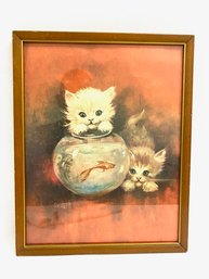 Framed Vintage Florence Kroger Signed Kitten Print