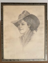 Signed Original Sketch By P. Emme Towne 19x23 Lovely Woman In A Hat
