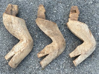 A Trio Of Large Antique Carved Wood Horse Hooves, Likely Asian, 19th Century (Qing)
