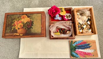 Wooden Keepsake Boxes:  With Flowers, Gold Finish. Jingle Bells In A Painted Wooden Box  NC/C3