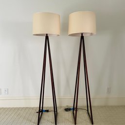 A Pair Of Elegant Modern Splayed Triangular Metal Leg Floor Lamps