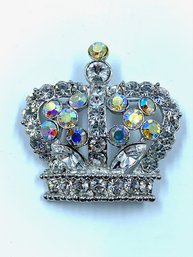 Huge Vintage Rhinestone Crown Brooch