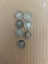 Beautiful Rare Lot Of 7 Mercury Dimes