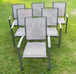 Group Of 6 Outdoor Deck Table Chairs - Aluminum & Fabric