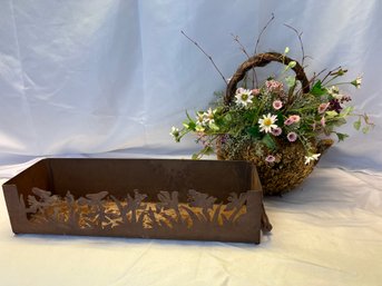 Laser Cut Metal Planter Box & Faux Floral Spray