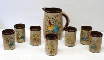 Vintage MCM Nasco Del Coronado Japan Hand Painted Pitcher With 7 Matching Glasses